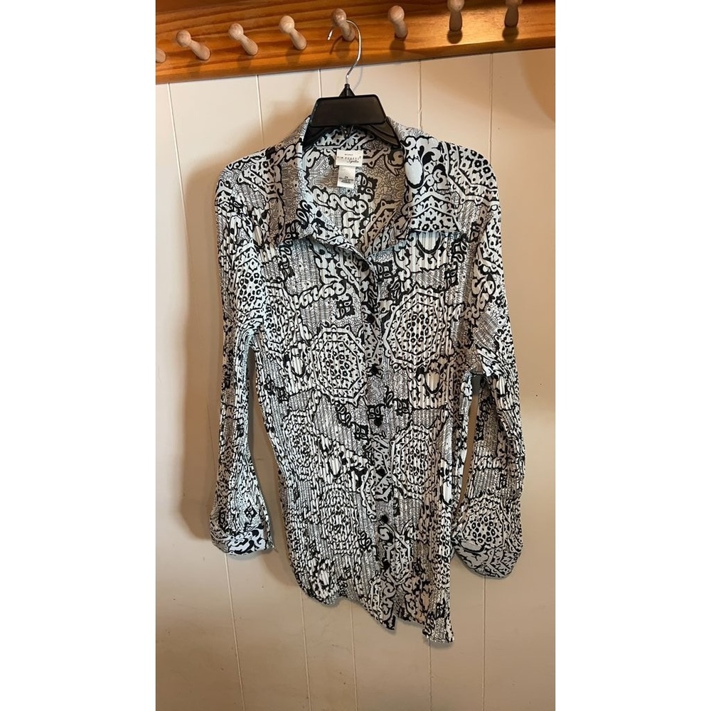 Kim Rogers Women's Signature Black and White Sheer Patterned Blouse